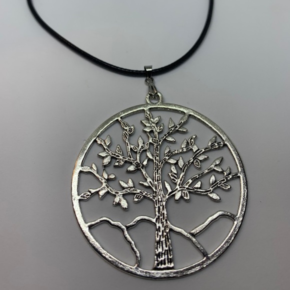 Imitation Leather Chain & Alloy Sun Tree Necklace - Picture 1 of 4